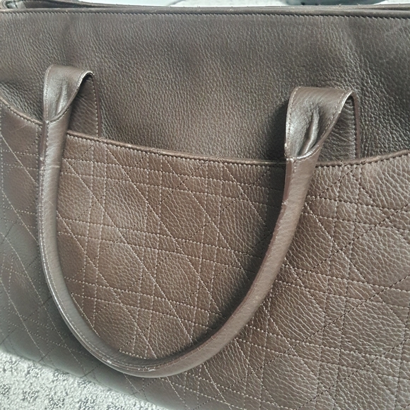 Christian Dior Cannage Leather Tote Bag Quilted Brown VNTG D Buckles - Picture 10 of 16